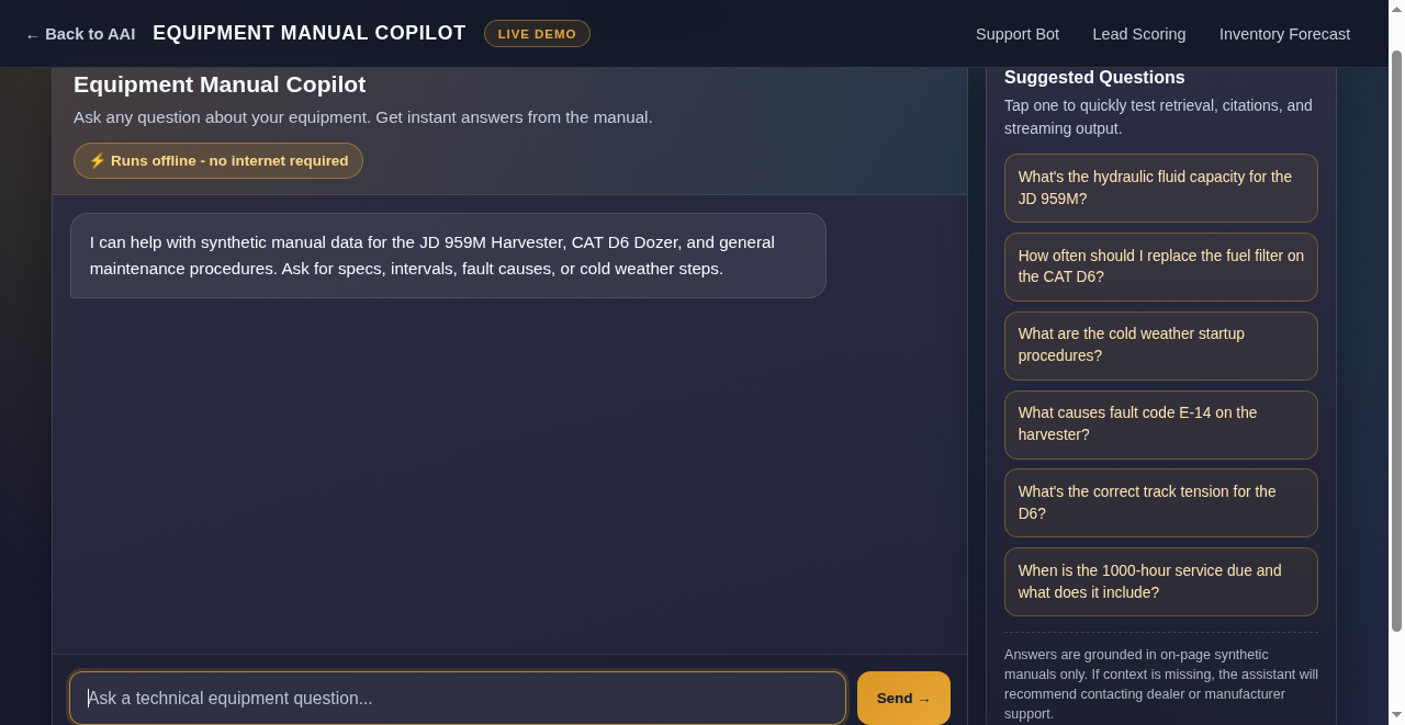 Equipment Manual Copilot Demo - RAG-powered assistant that answers technical equipment questions