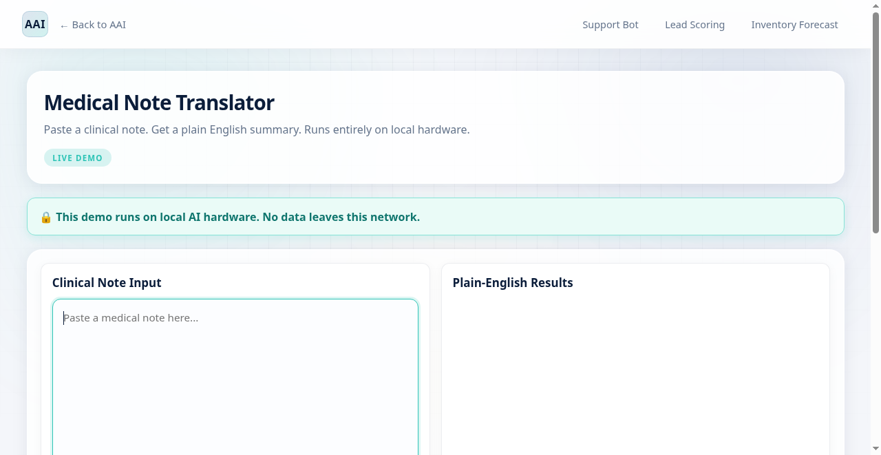 Medical Note Translator Demo - Paste a clinical note and get instant plain-English translation