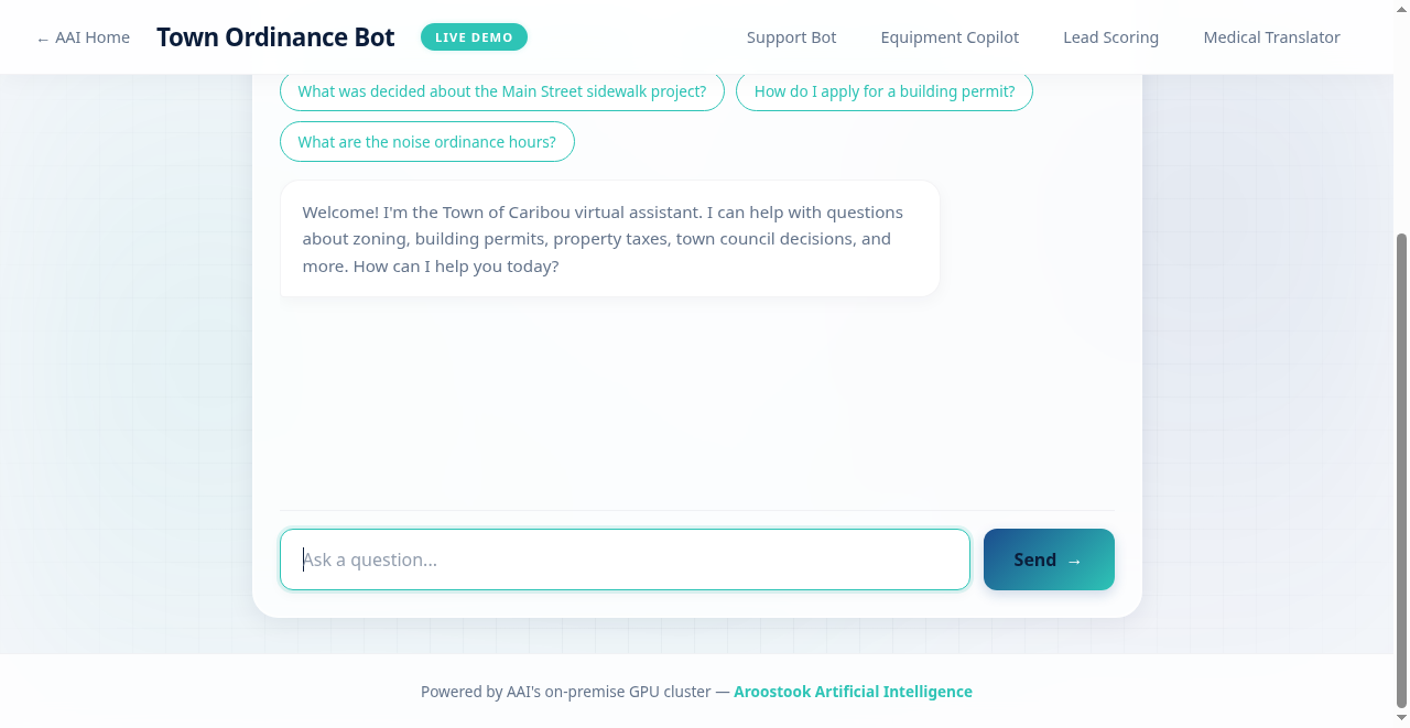 Town Ordinance Bot Demo - Municipal AI assistant for zoning, permits, and town business